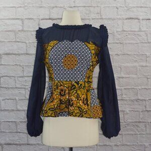 Vintage 70s Peplum Ruffle Bishop Sheer Sleeves Blouse Top